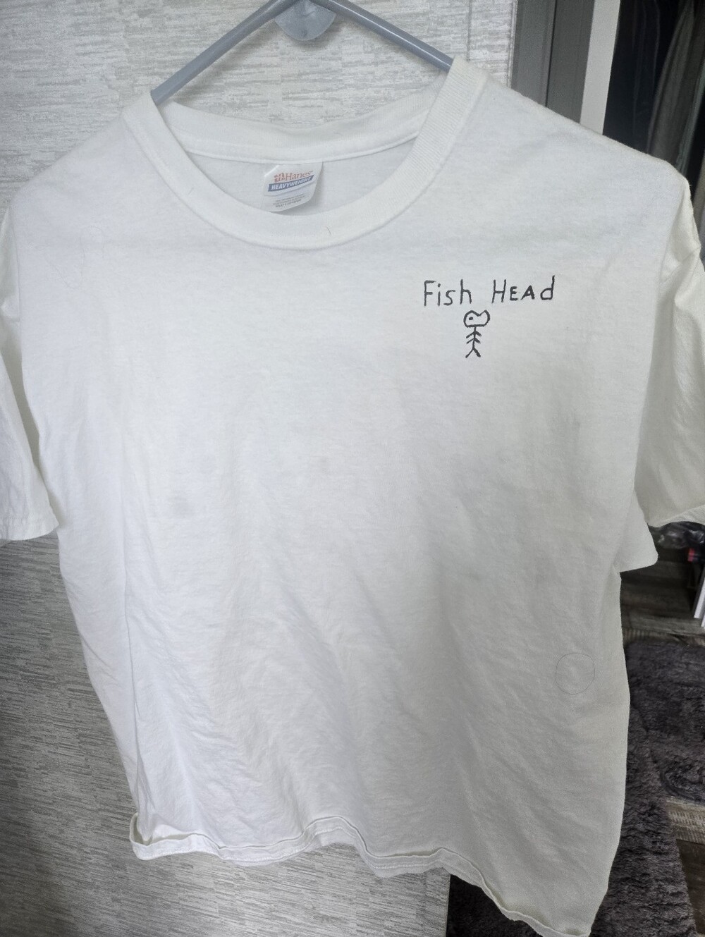 Mens Hanes White Tee with 'Fish Head' Graphic